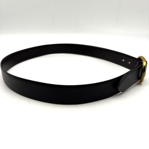 Vintage 70s Black Featherlite Leather Belt with Solid Brass Slide Buckle 31-34" - Picture 7 of 15